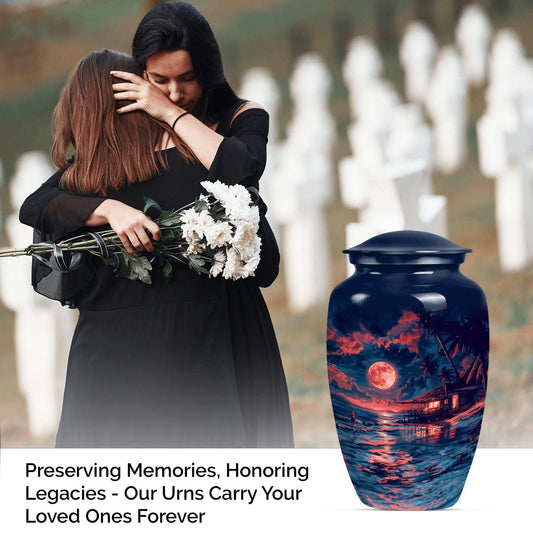 Night Beach Urn with Wolf Howling Design,