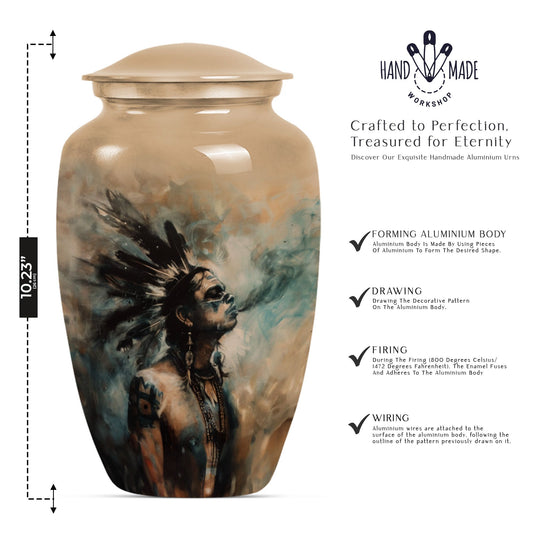 Classic 10-Inch Tribe Man Urn with Wolf Howling.