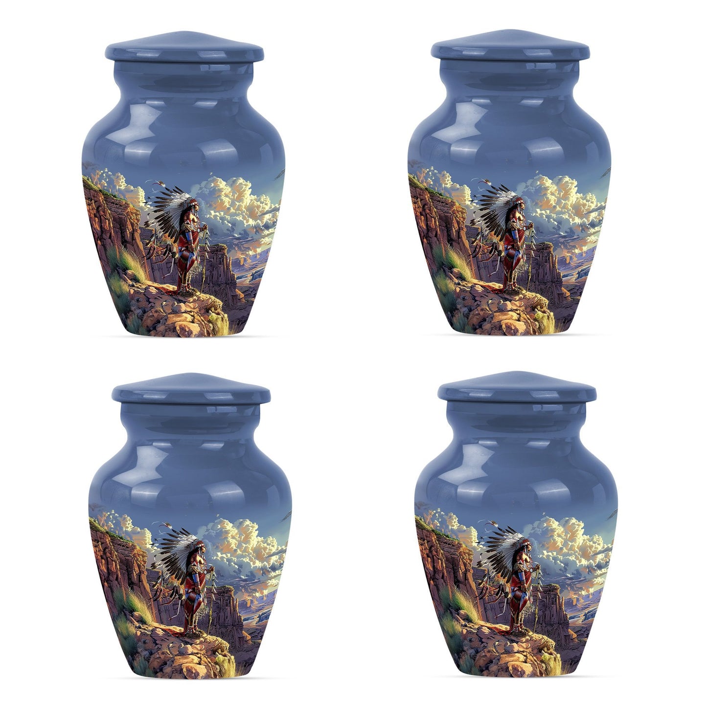 10 Inch Classic Tribe Man Urn with Wolf Howling theme.