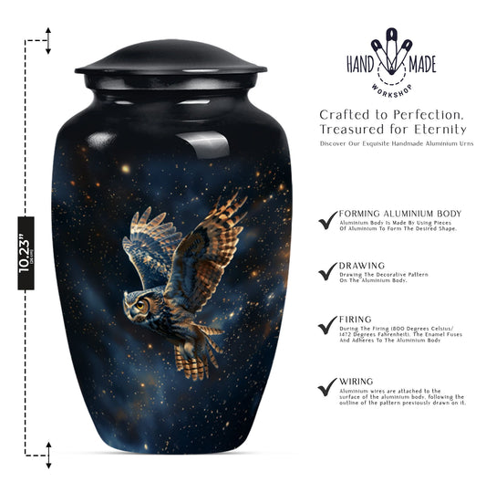Owl memorial urn, with howling wolf