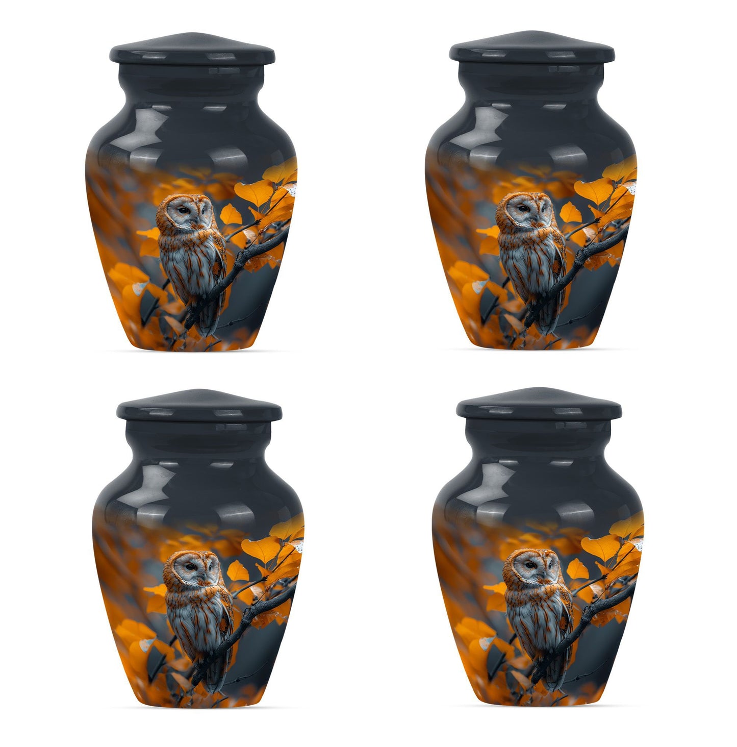 owl urn with wolf howling
