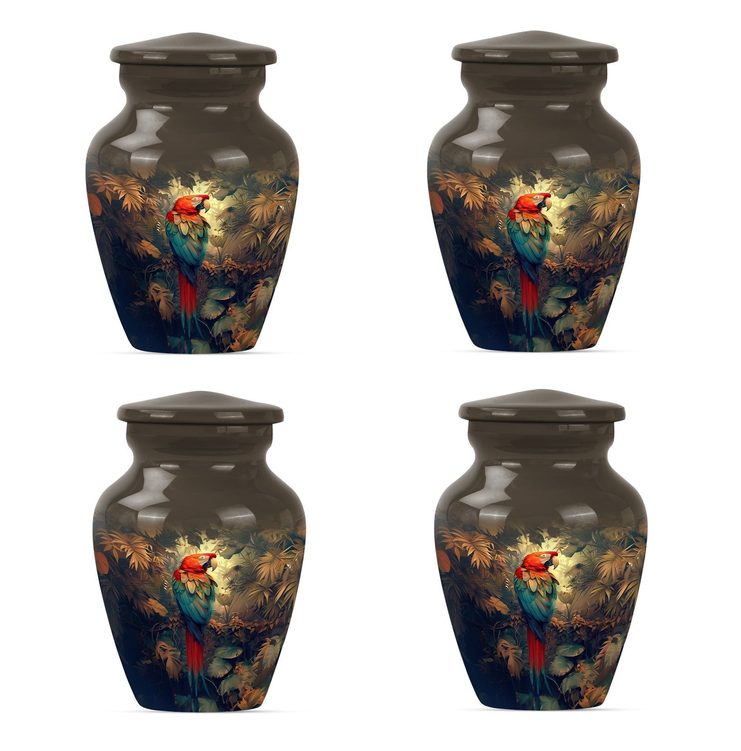 10-inch macaw parrot urn with wolf howling