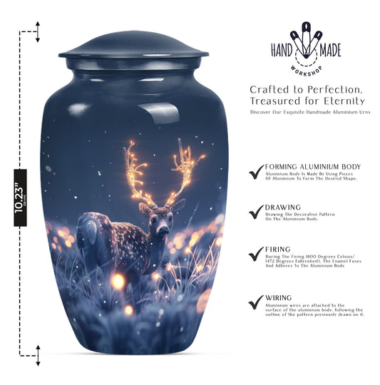 deer urn, aluminium burial cremation urn for ashes.