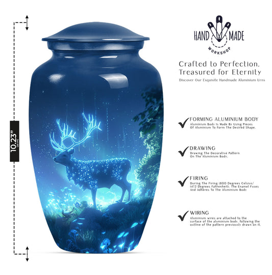 10-inch Classic Wolf Howling-themed Deer Cremation Medium Urn.