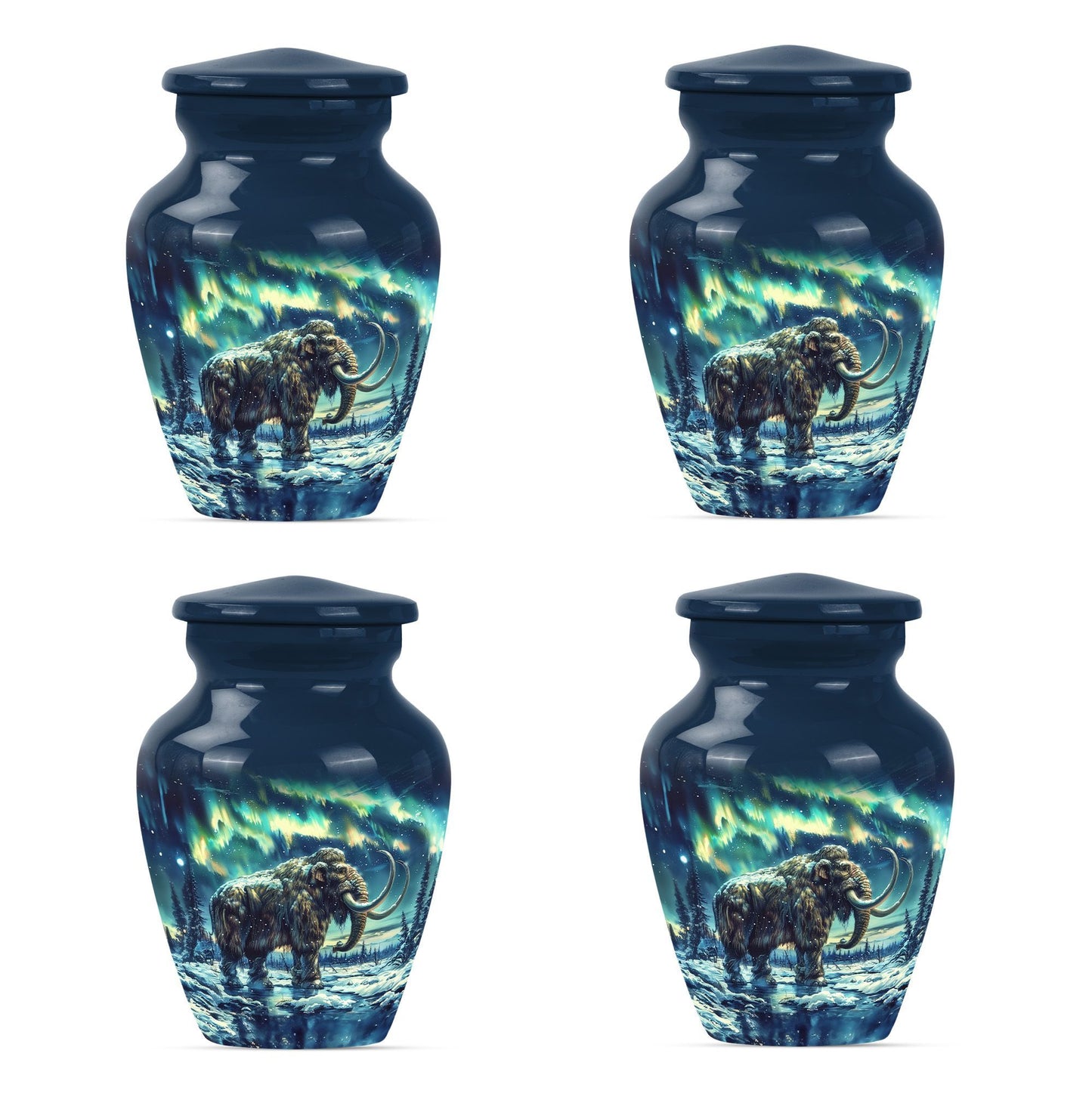 mammoth urn with a howling wolf theme,