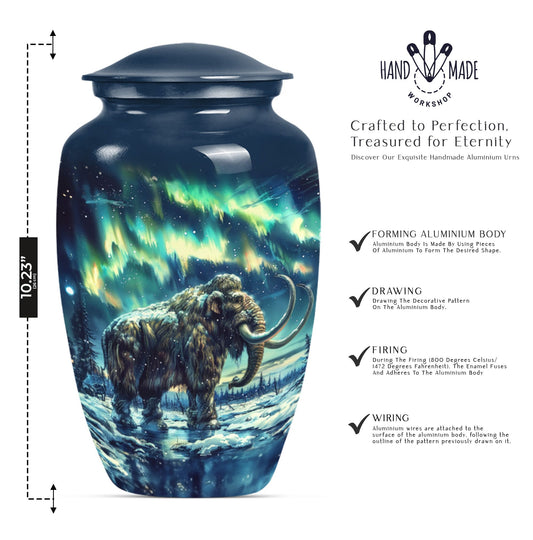 mammoth urn with a howling wolf theme,