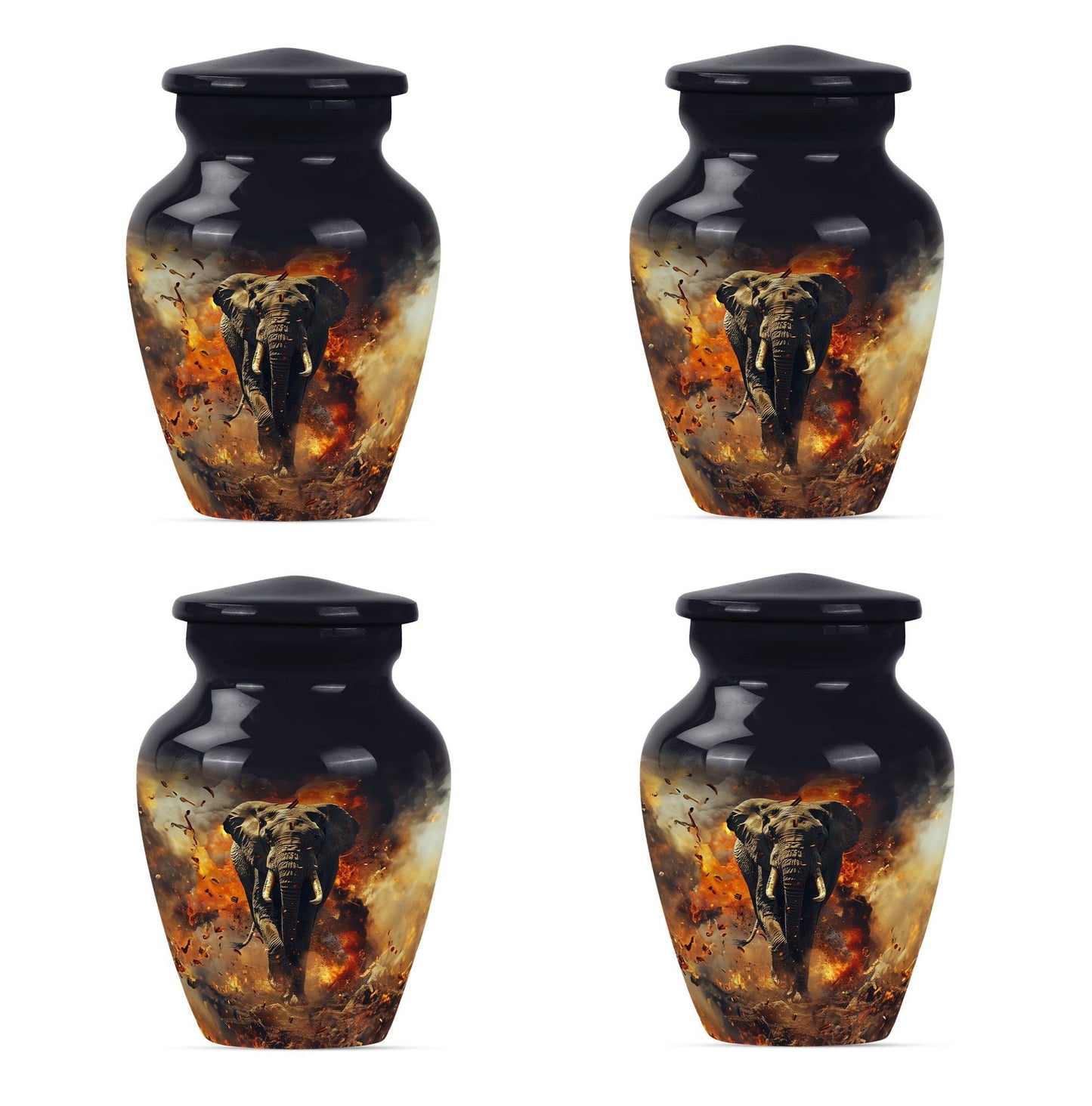 Classic 10-inch mammoth flower-themed aluminum cremation urn