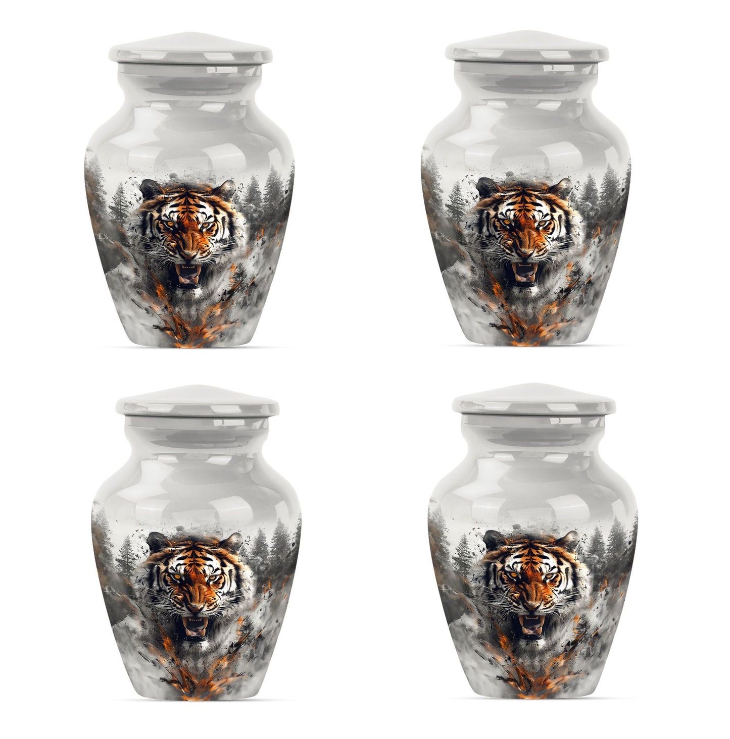 10-inch classic aluminium tiger urn with floral theme.