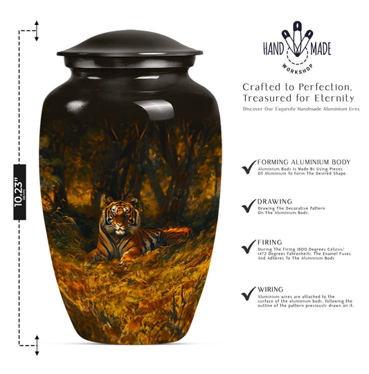 A 10-inch classic tiger urn with a flower theme.
