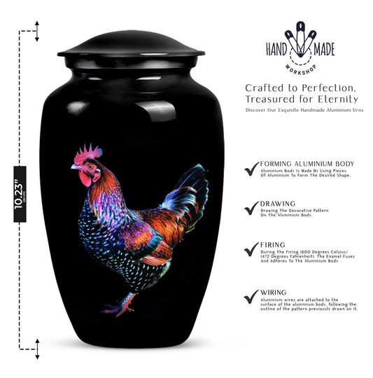 Classic 10-inch chicken-themed memorial urn.