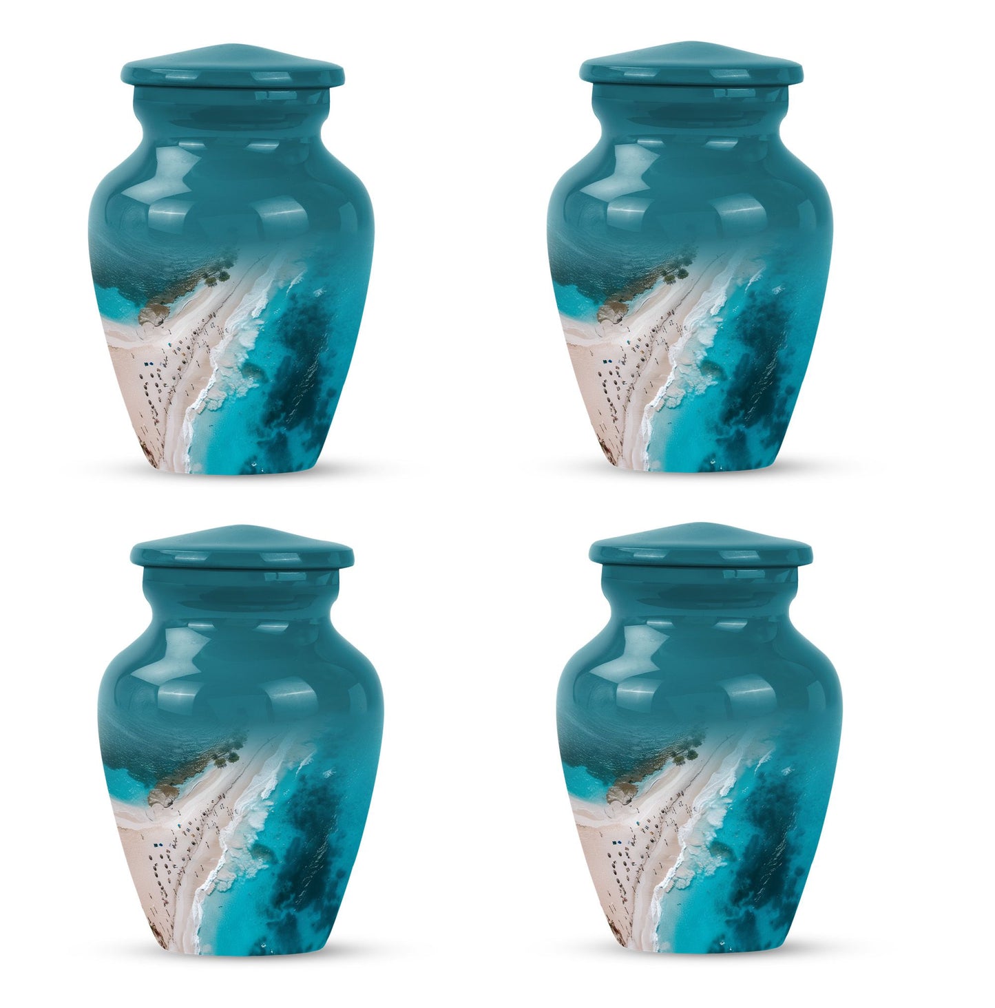 10-inch classic aluminium beach urn with floral theme.