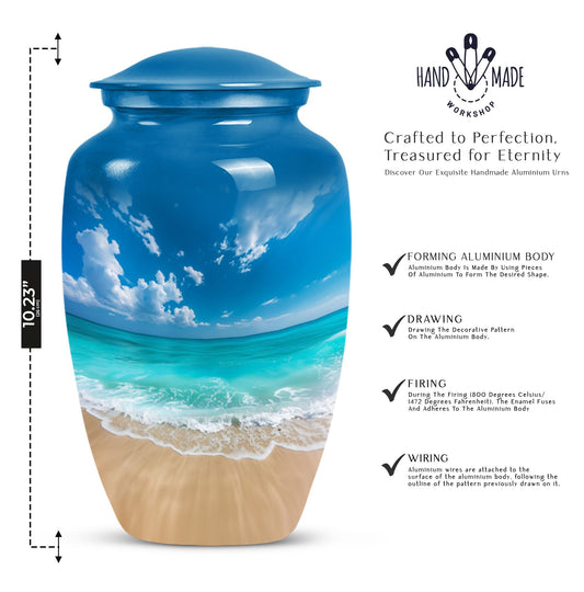 Classic 10-inch floral beach urn for adult ashes,