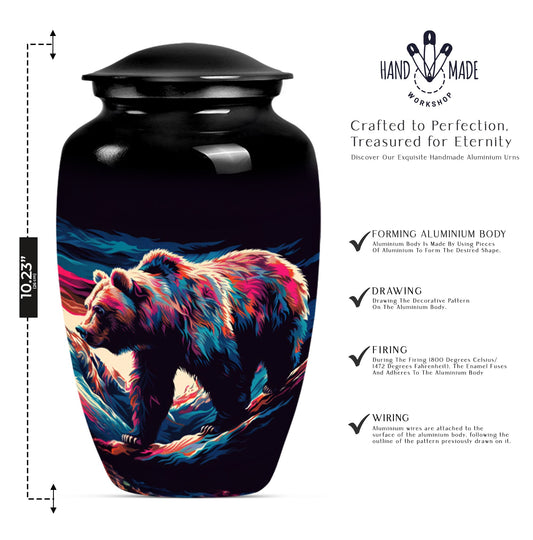 10-inch Bear themed large burial urn.