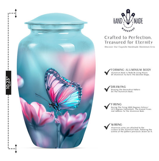 10 inch butterfly themed Aluminium funeral burial urn