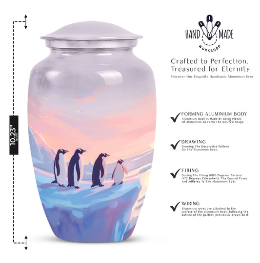 Penguin Cremation Urn with Butterfly Theme for Dad's Ashes
