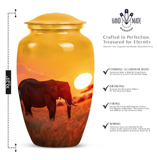 Classic 10-inch Elephant Urn, large aluminium cremation urn.