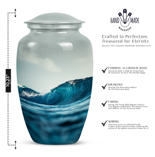 10-inch large ocean waves urn with butterfly theme.