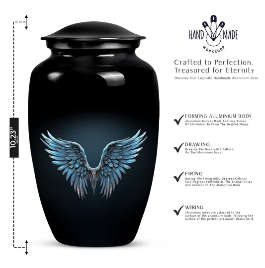 10-inch wings blue Urn, classic design with butterfly theme