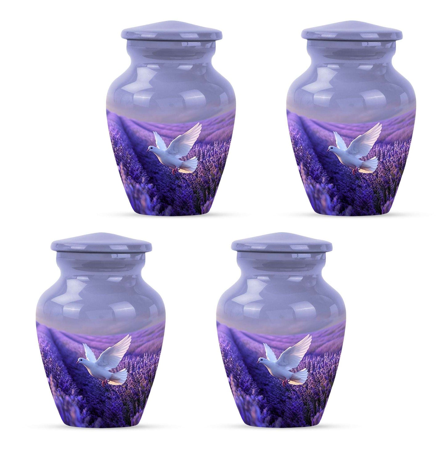 white dove on purple metal urn