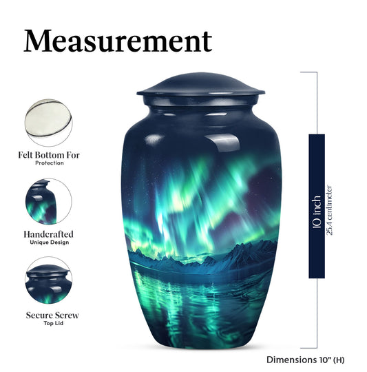 10-inch Northern Lights themed funeral urn for mom.