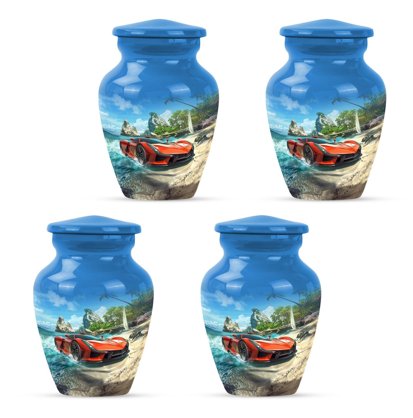 10-inch classic car urn with butterfly theme.