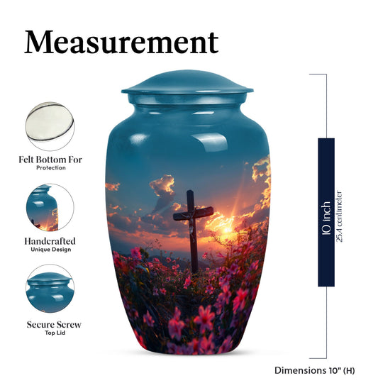 10-inch aluminium cross Urn with Aurora Borealis theme,