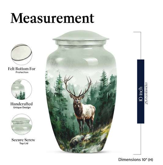 Classic 10-inch aluminium deer urn for human ashes.