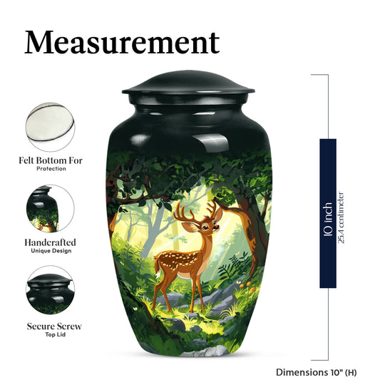 10-Inch aluminium deer urn.