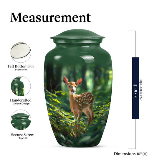 10-inch deer urn, classic design with gramophone theme.