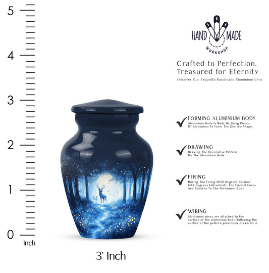 Serene Blue Blue Cremation Urn close-up of engraving and surface detail - elegant classic blue relief with fine detailing - mini keepsake memorial for portion of cremation ashes