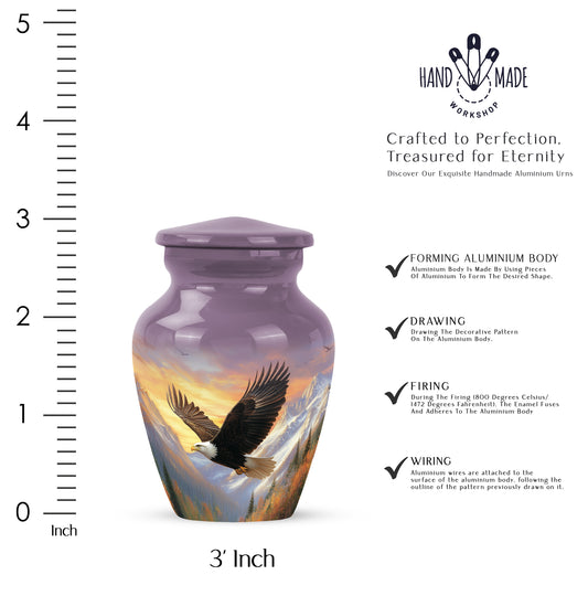 Dusty Pink Eagle Cremation Urn close-up of engraving and surface detail - elegant classic eagle relief with fine detailing - mini keepsake memorial for portion of cremation ashes