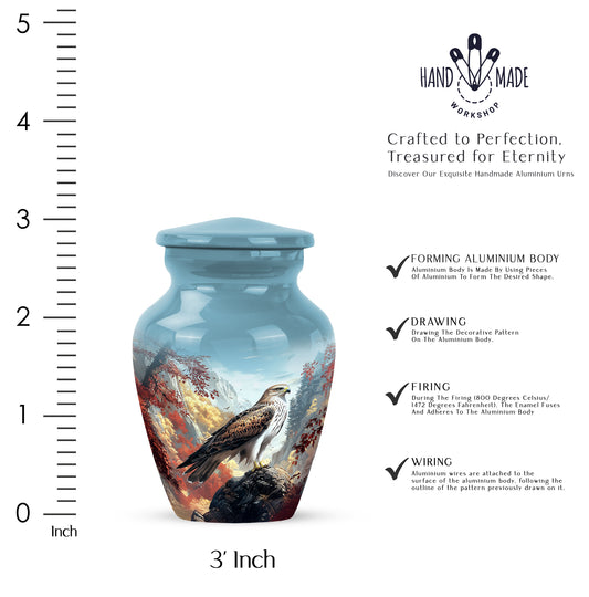 Serene Blue Eagle Cremation Urn close-up of engraving and surface detail - elegant classic eagle relief with fine detailing - mini keepsake memorial for portion of cremation ashes
