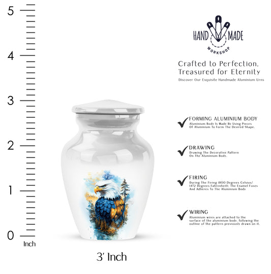 Polished Silver Eagle Cremation Urn close-up of engraving and surface detail - elegant classic eagle relief with fine detailing - mini keepsake memorial for portion of cremation ashes