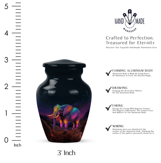 Onyx Black Elephant Cremation Urn close-up of engraving and surface detail - elegant classic elephant relief with fine detailing - mini keepsake memorial for portion of cremation ashes