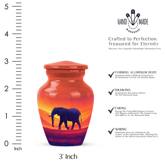 Ruby Red Elephant Cremation Urn close-up of engraving and surface detail - traditional elephant engraving with hand-polished finish - mini keepsake memorial for portion of cremation ashes