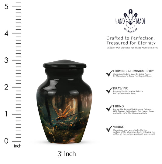 Obsidian Black Dragonfly Cremation Urn close-up of engraving and surface detail - traditional dragonfly engraving with hand-polished finish - mini keepsake memorial for portion of cremation ashes