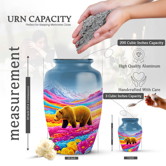 Celestial Blue Bear Cremation Urn close-up of engraving and surface detail - timeless bear motif etched into premium metal - mini keepsake memorial for portion of cremation ashes