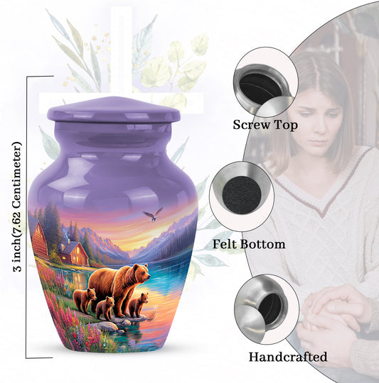 Cornflower Blue Bear Cremation Urn close-up of engraving and surface detail - traditional bear engraving with hand-polished finish - mini keepsake memorial for portion of cremation ashes