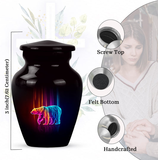 Midnight Black Bear Cremation Urn close-up of engraving and surface detail - elegant classic bear relief with fine detailing - mini keepsake memorial for portion of cremation ashes