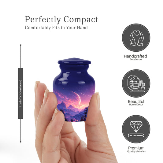 Royal Blue Galaxy Cremation Urn close-up of engraving and surface detail - traditional galaxy engraving with hand-polished finish - mini keepsake memorial for portion of cremation ashes