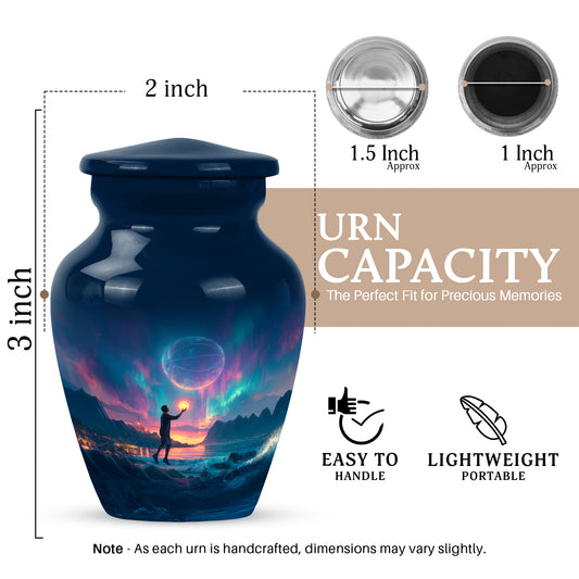 Sapphire Blue Basketball Cremation Urn close-up of engraving and surface detail - traditional basketball engraving with hand-polished finish - mini keepsake memorial for portion of cremation ashes