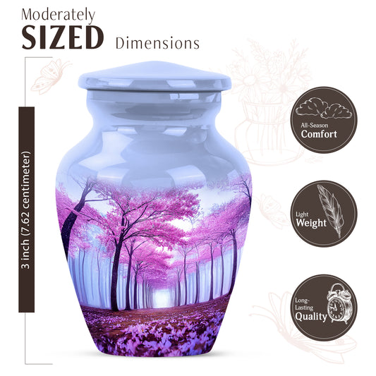 Calming Blue Cherry Blossom Cremation Urn close-up of engraving and surface detail - elegant classic cherry blossom relief with fine detailing - mini keepsake memorial for portion of cremation ashes