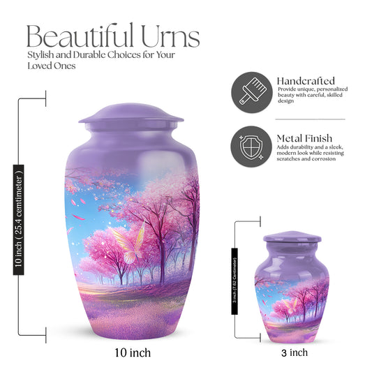 Grape Purple Cherry Blossom Cremation Urn close-up of engraving and surface detail - elegant classic cherry blossom relief with fine detailing - mini keepsake memorial for portion of cremation ashes