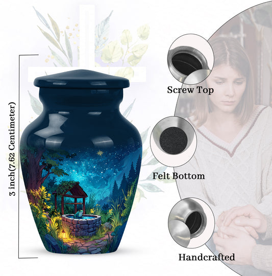 Twilight Blue Frog Cremation Urn close-up of engraving and surface detail - elegant classic frog relief with fine detailing - mini keepsake memorial for portion of cremation ashes