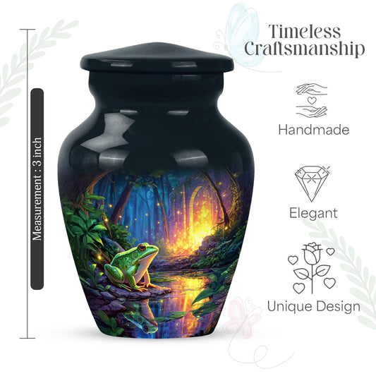 Calming Blue Frog Cremation Urn close-up of engraving and surface detail - elegant classic frog relief with fine detailing - mini keepsake memorial for portion of cremation ashes