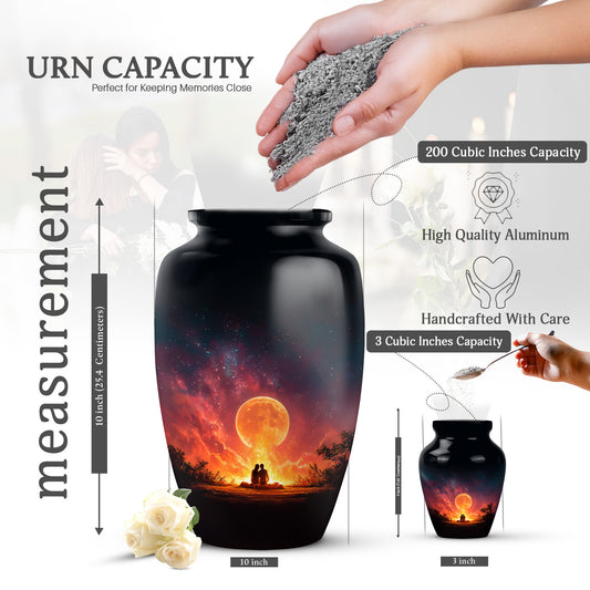 Onyx Black Campfire Cremation Urn close-up of engraving and surface detail - traditional campfire engraving with hand-polished finish - mini keepsake memorial for portion of cremation ashes