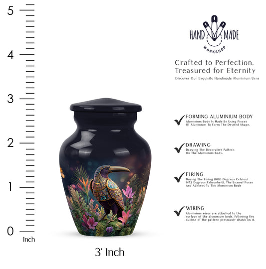 Onyx Black Hornbill Cremation Urn close-up of engraving and surface detail - traditional hornbill engraving with hand-polished finish - mini keepsake memorial for portion of cremation ashes