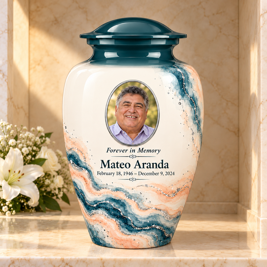 Yatskia Spruce Rivulet personalized urn in a columbarium niche
