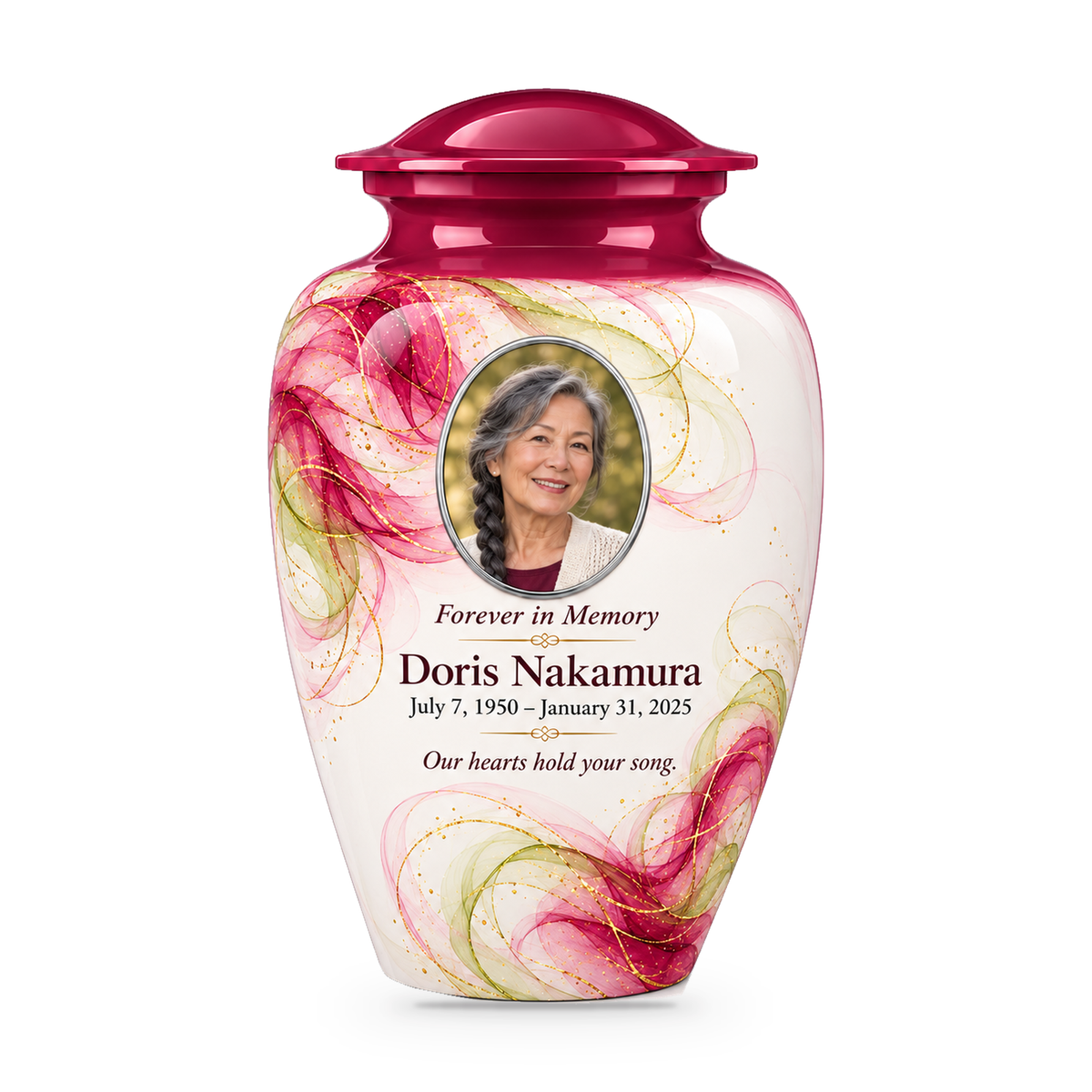 Yatskia Magenta Gossamer 10-inch adult urn on white background