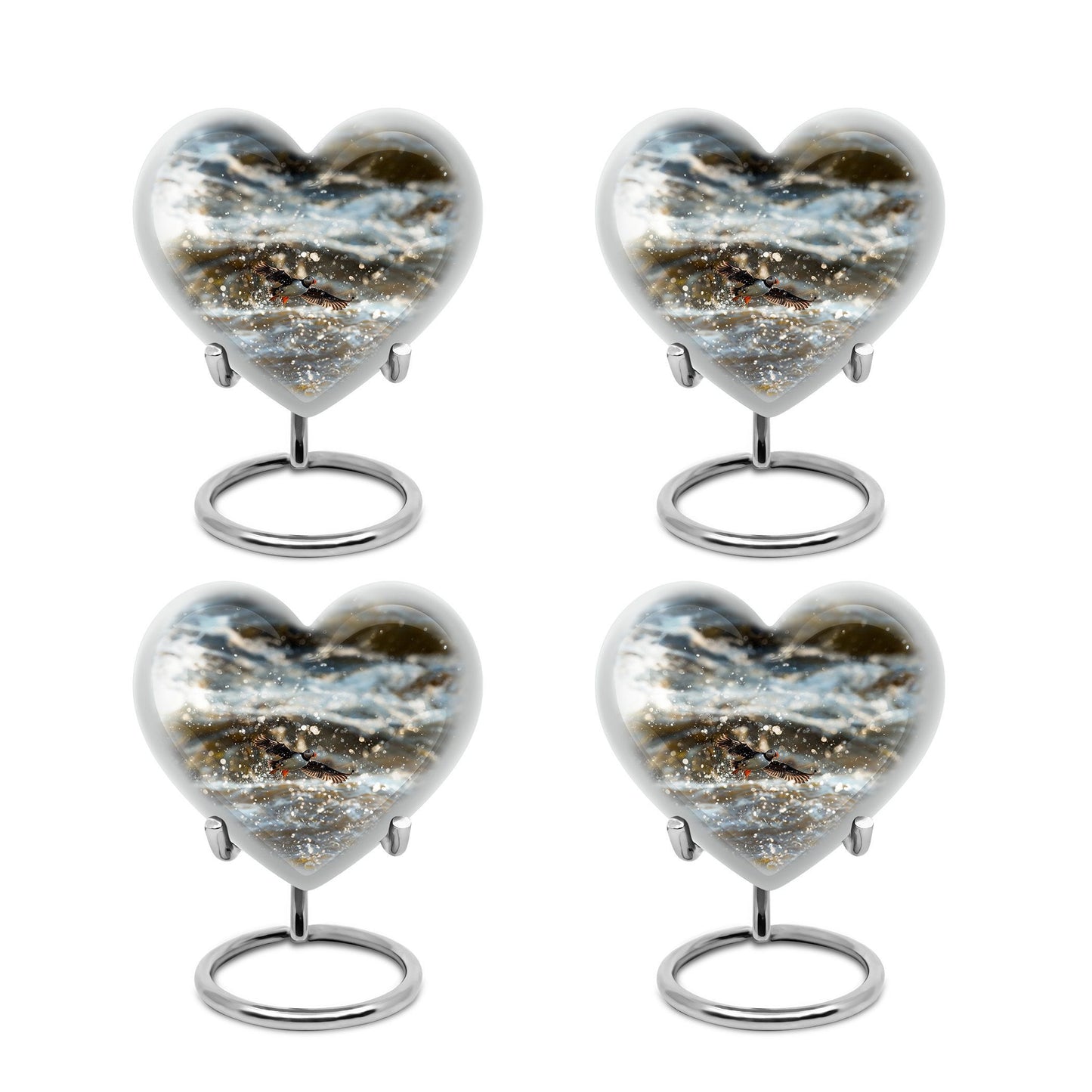 Puffin Bird-themed large heart urn for cremation ashes
